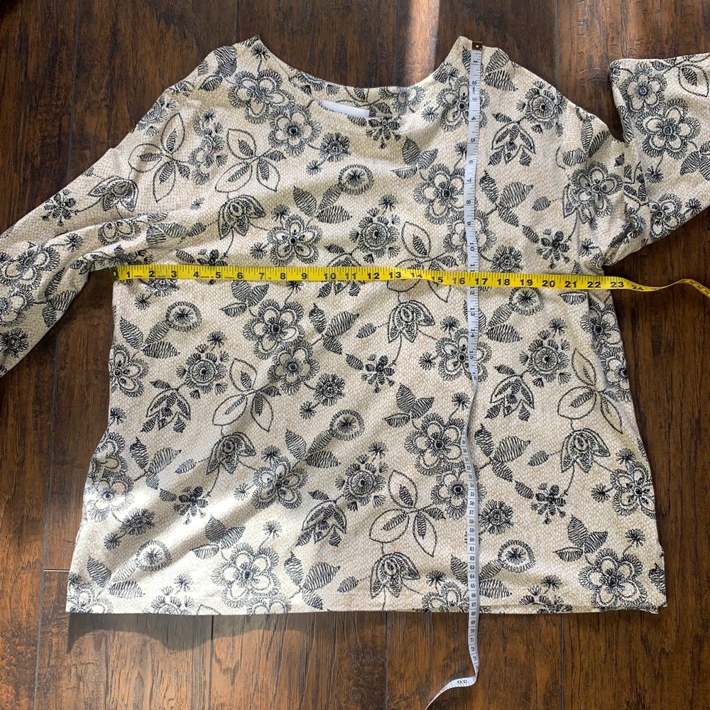 Alfred Dunner Floral 3/4 Cotton Blouse Top - XL, neutral beaded gray black cream - Picture 10 of 11